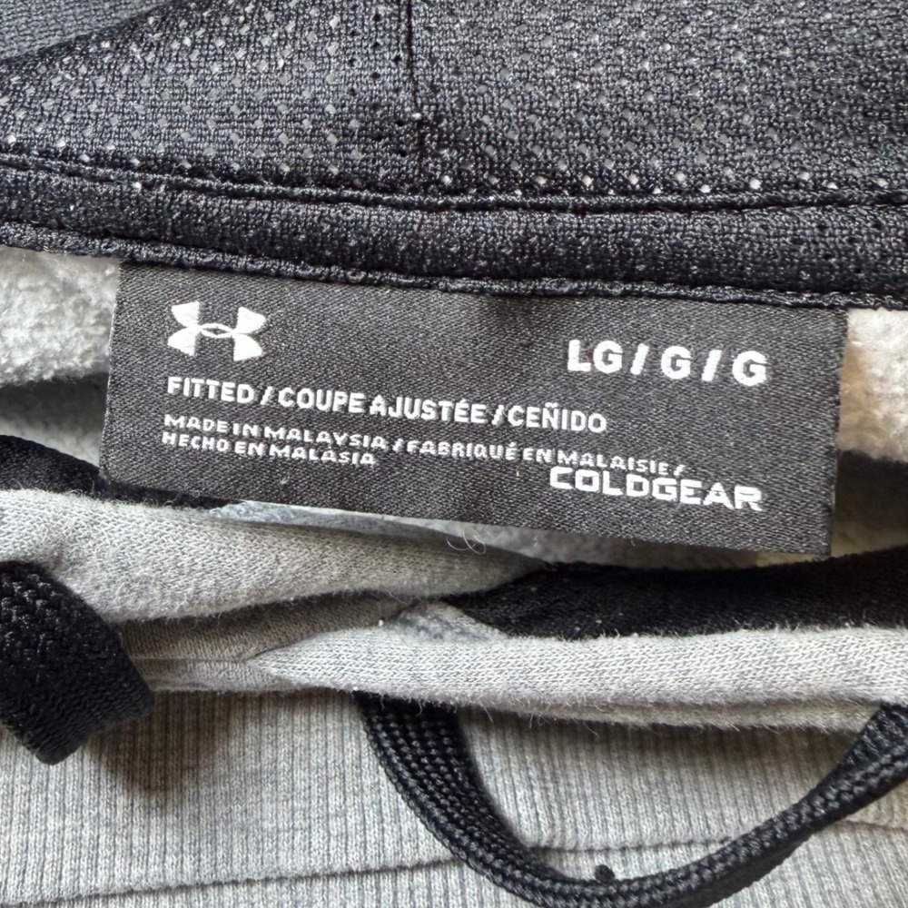 Under Armour Mens Size Large ColdGear Fitted Hoodie Gray Neon Yellow Logo Casual - Picture 4 of 10
